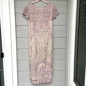 JS Collections Pink Mauve Soutache Round Neck Midi V-Back Dress Women’s 10